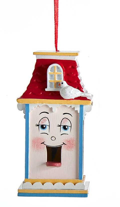 Whimsical Wooden Birdhouse Ornament - Light Blue