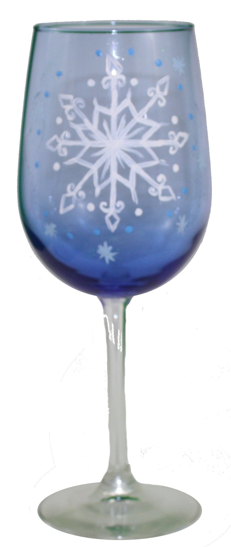 Whimsy Inspired Handpainted Stem Wine Glass (Blue Snowflake)