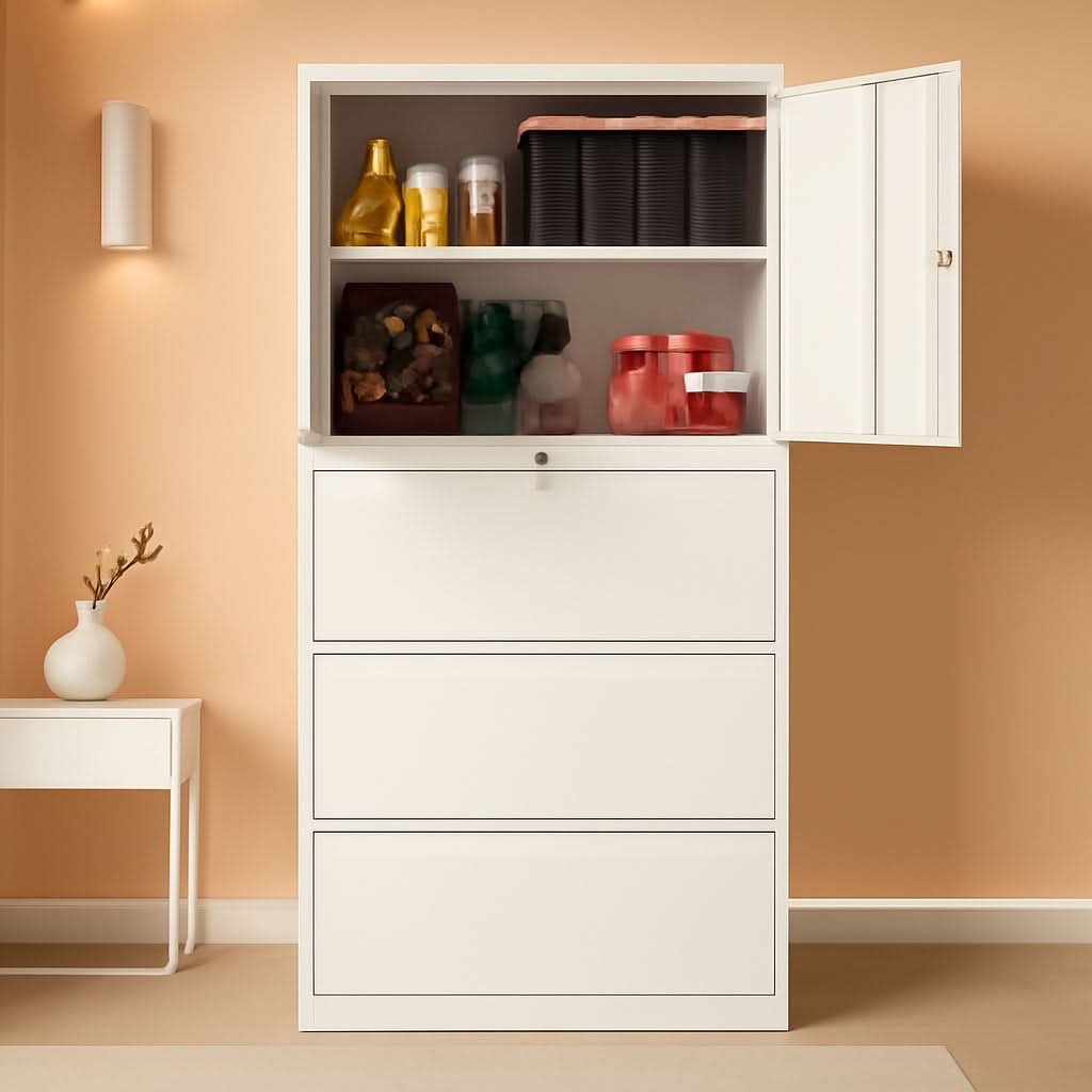 White 3 Drawer Metal Lateral File Cabinet With Lockable Drawer For Hanging Files Letter Legal F4 A4