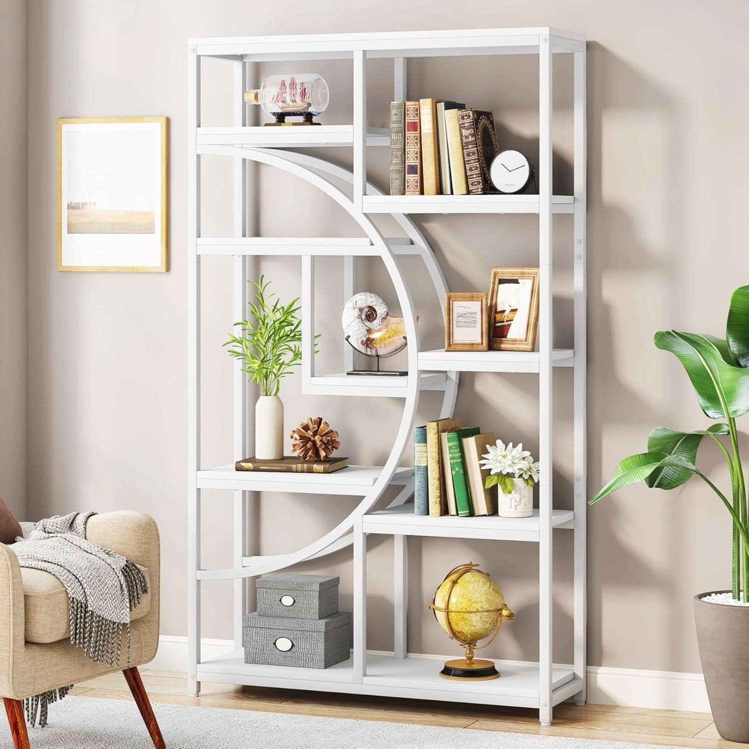 White 5 Tier Etagere Bookshelf Open Shelves Display