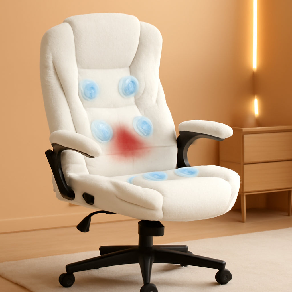 White 6 Point Vibrating Massage Office Chair With Heat