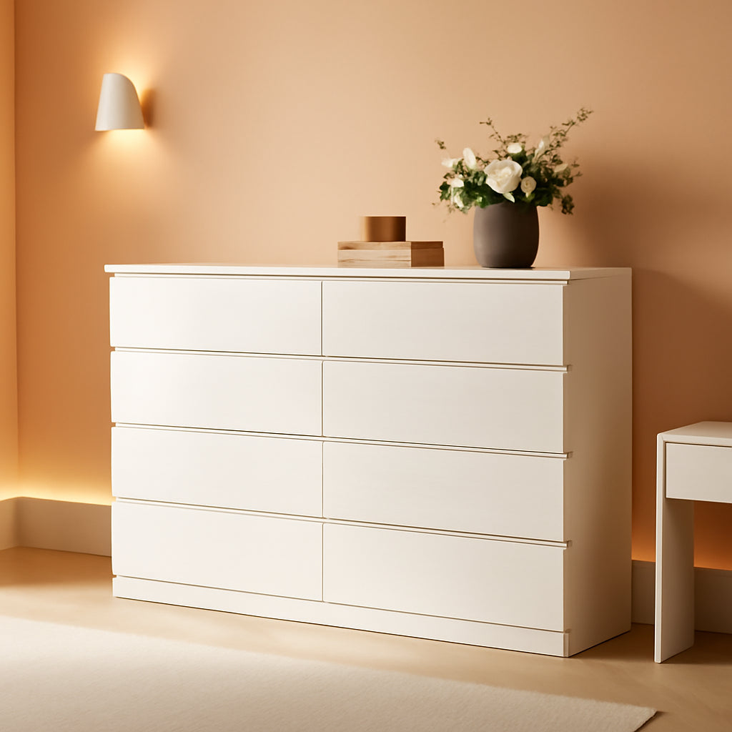 White 8 Drawer Dresser 54 Inch Modern Farmhouse Storage