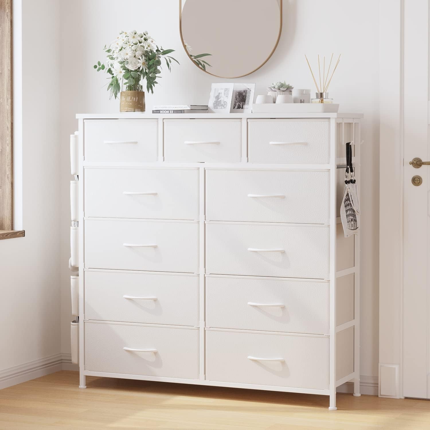 White Dresser With 11 Drawers For Bedroom Storage Unit