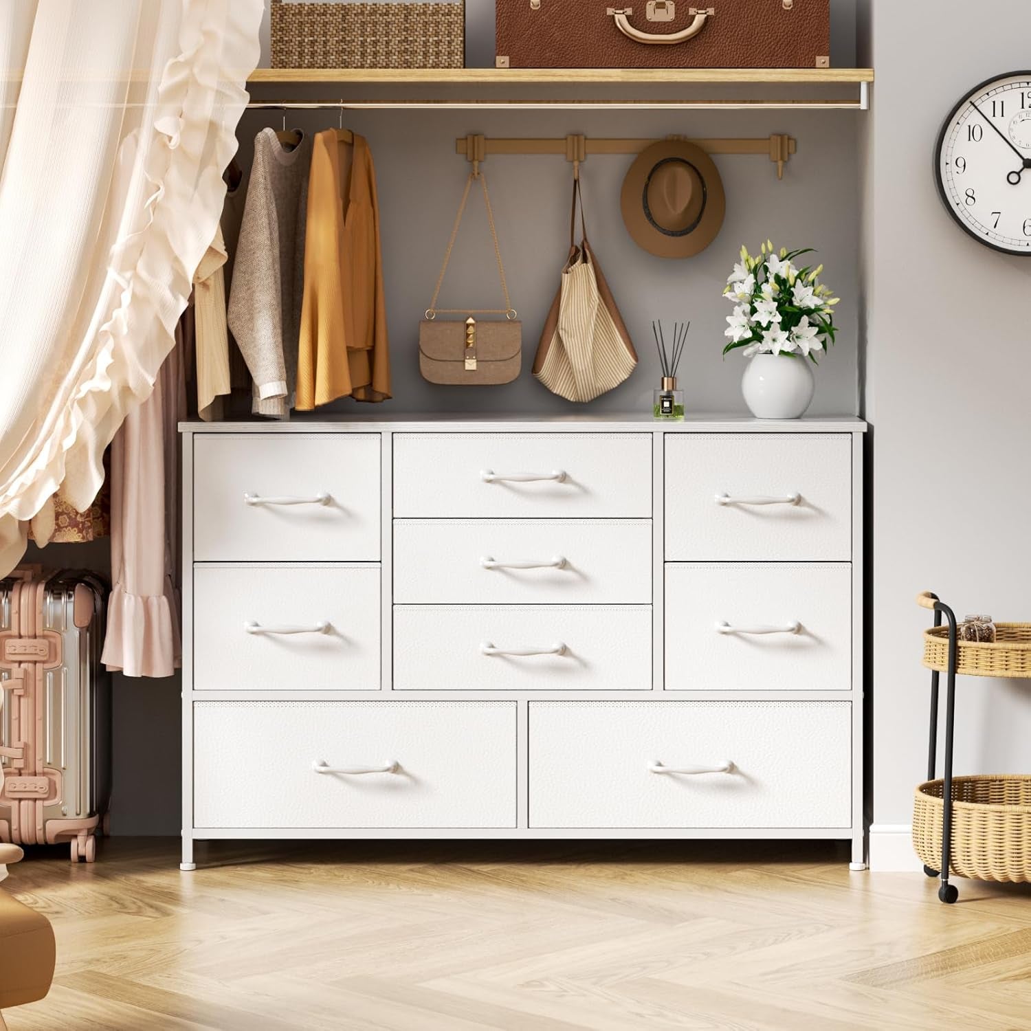 White Dresser With 9 Large Drawers For 55 Inch TV Stand