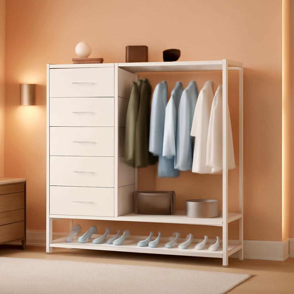 White Dresser With LED Lights And Charging Station