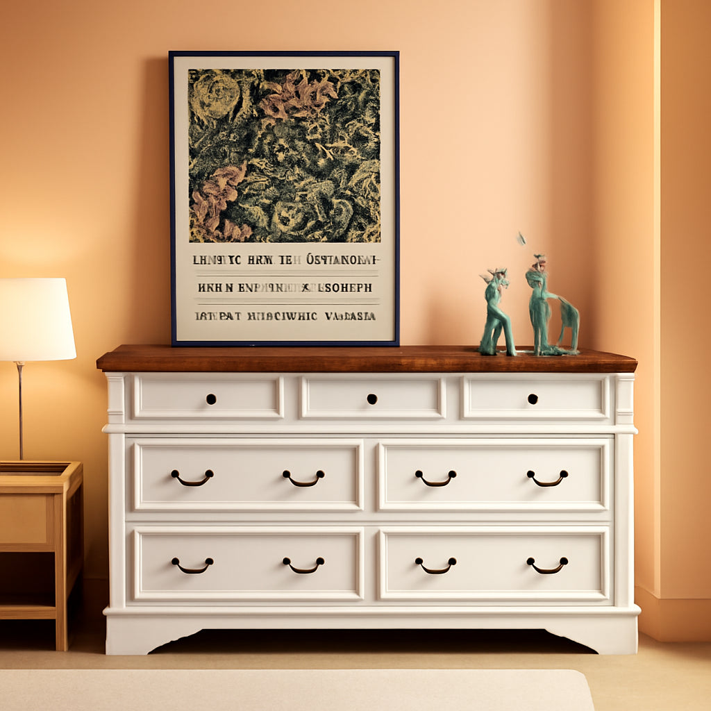 White Dresser With Seven Drawers Farmhouse Style Storage