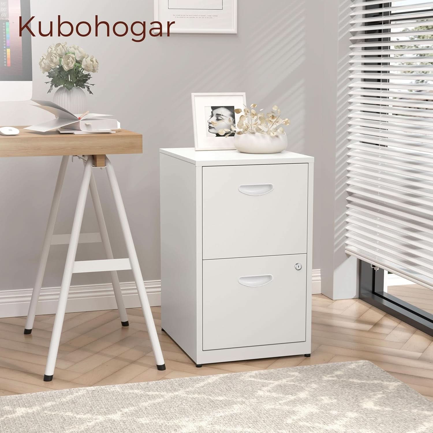 White Metal Two Drawer Locking File Cabinet For Hanging Files Fits Letter And A4
