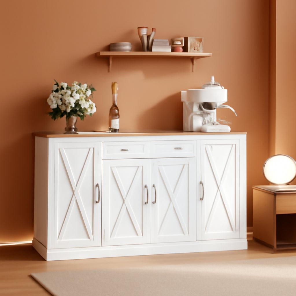 White Oak Wood Sideboard Buffet Cabinet With Doors
