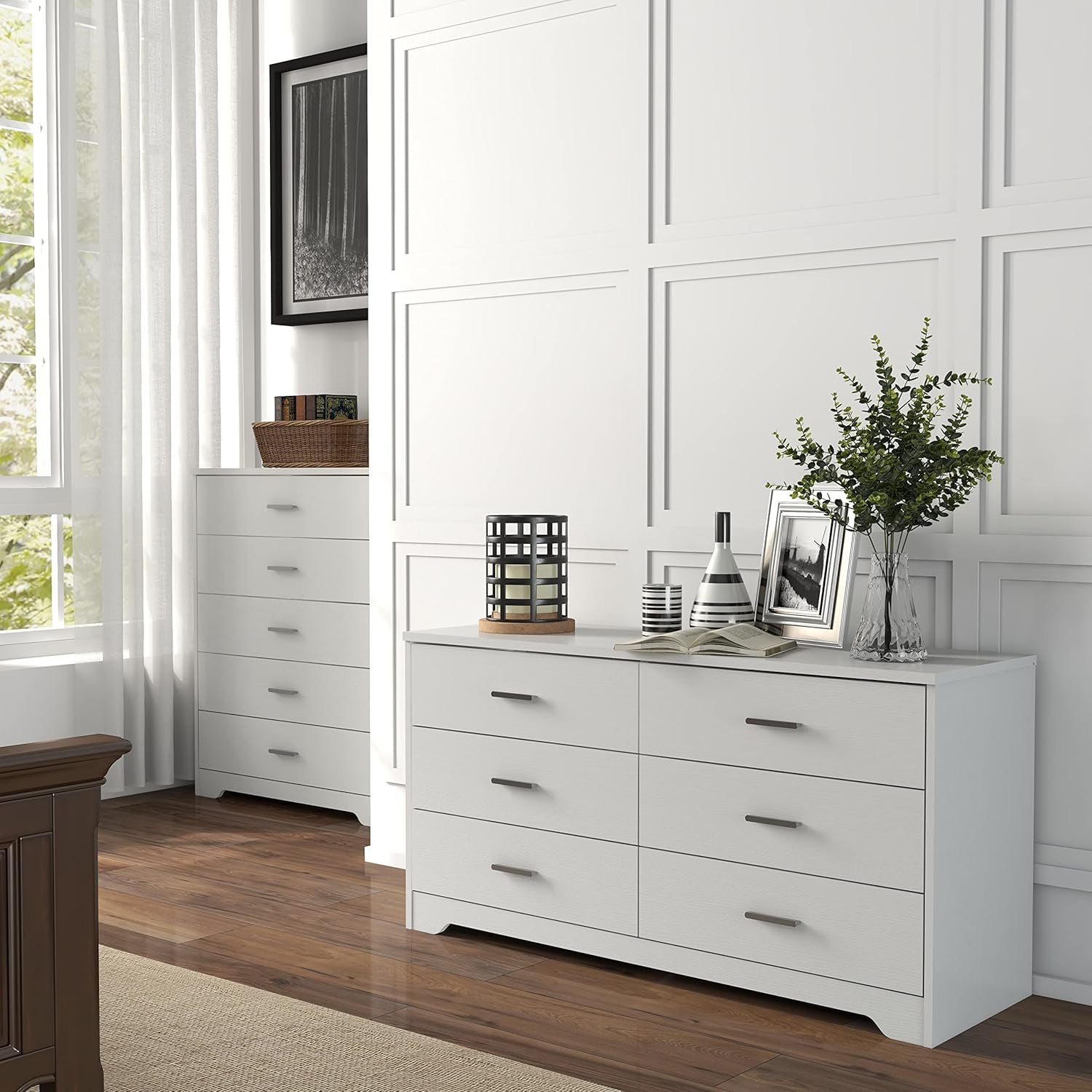 White Wooden Six Drawer Chest of Drawers for Bedroom