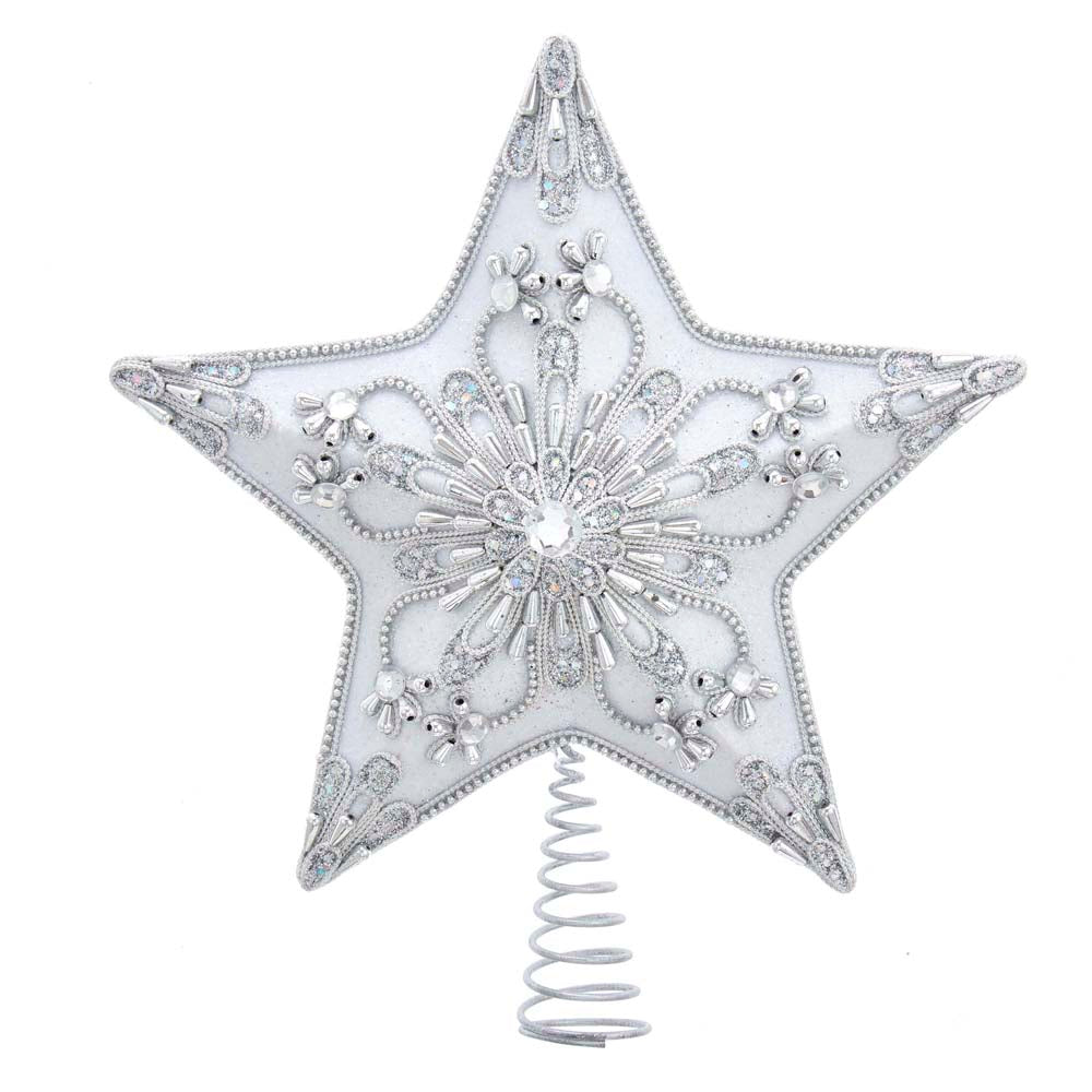 White and Silver Star Treetop - 13 Inch