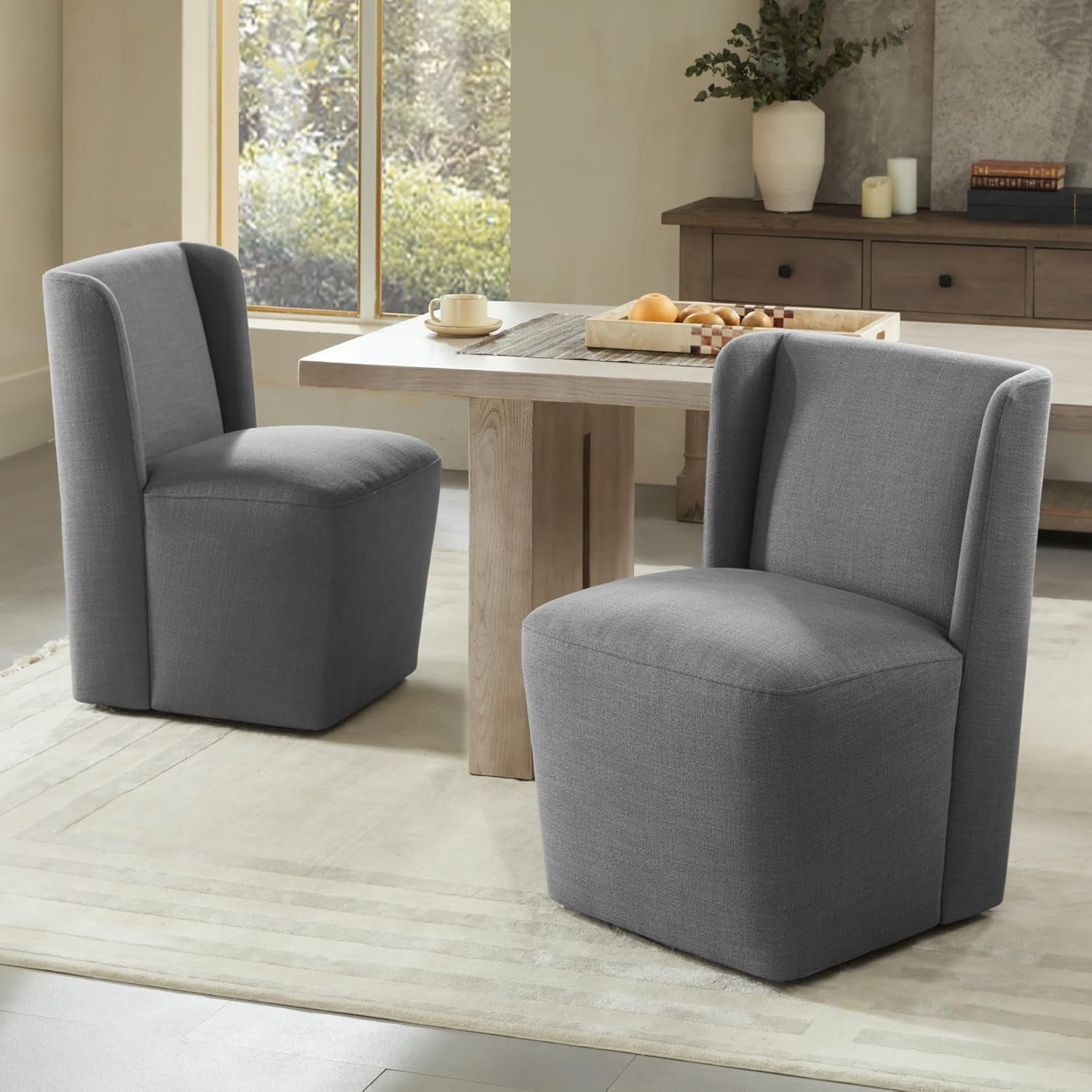 Wingback Upholstered Dining Chair With Casters No Assembly
