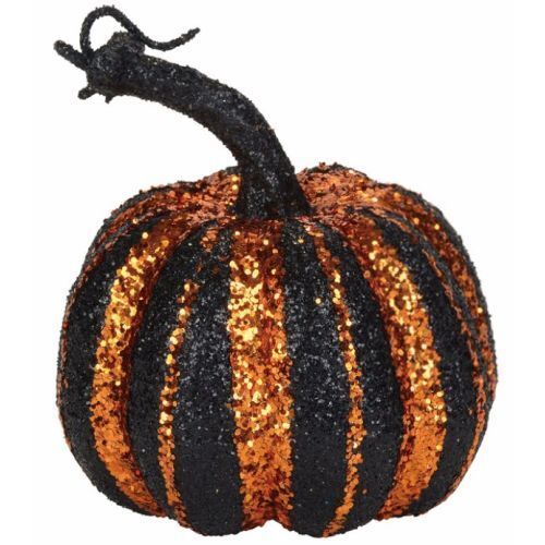 Witch Hallow Black and Orange Vertical Stripe Pumpkin Figurine