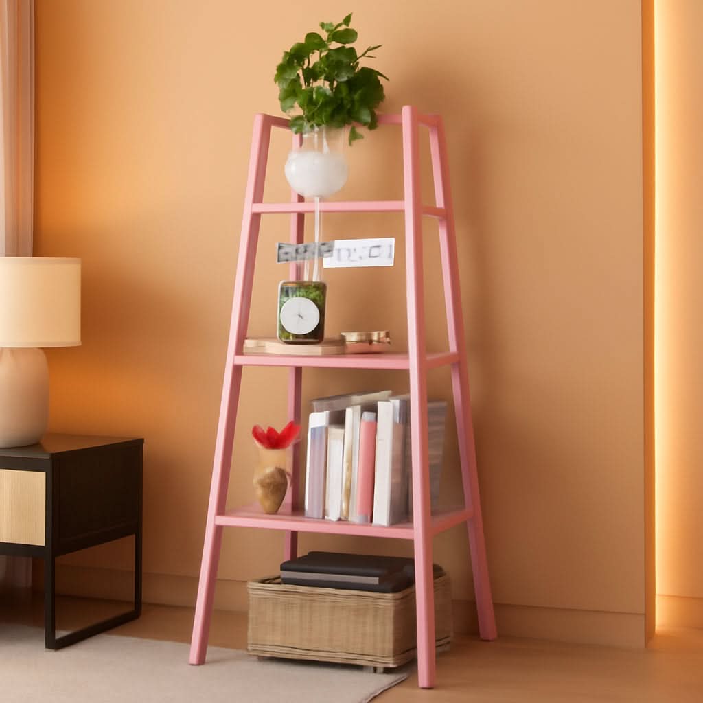 Wood And Metal 4 Tier Corner Shelf For Living Room