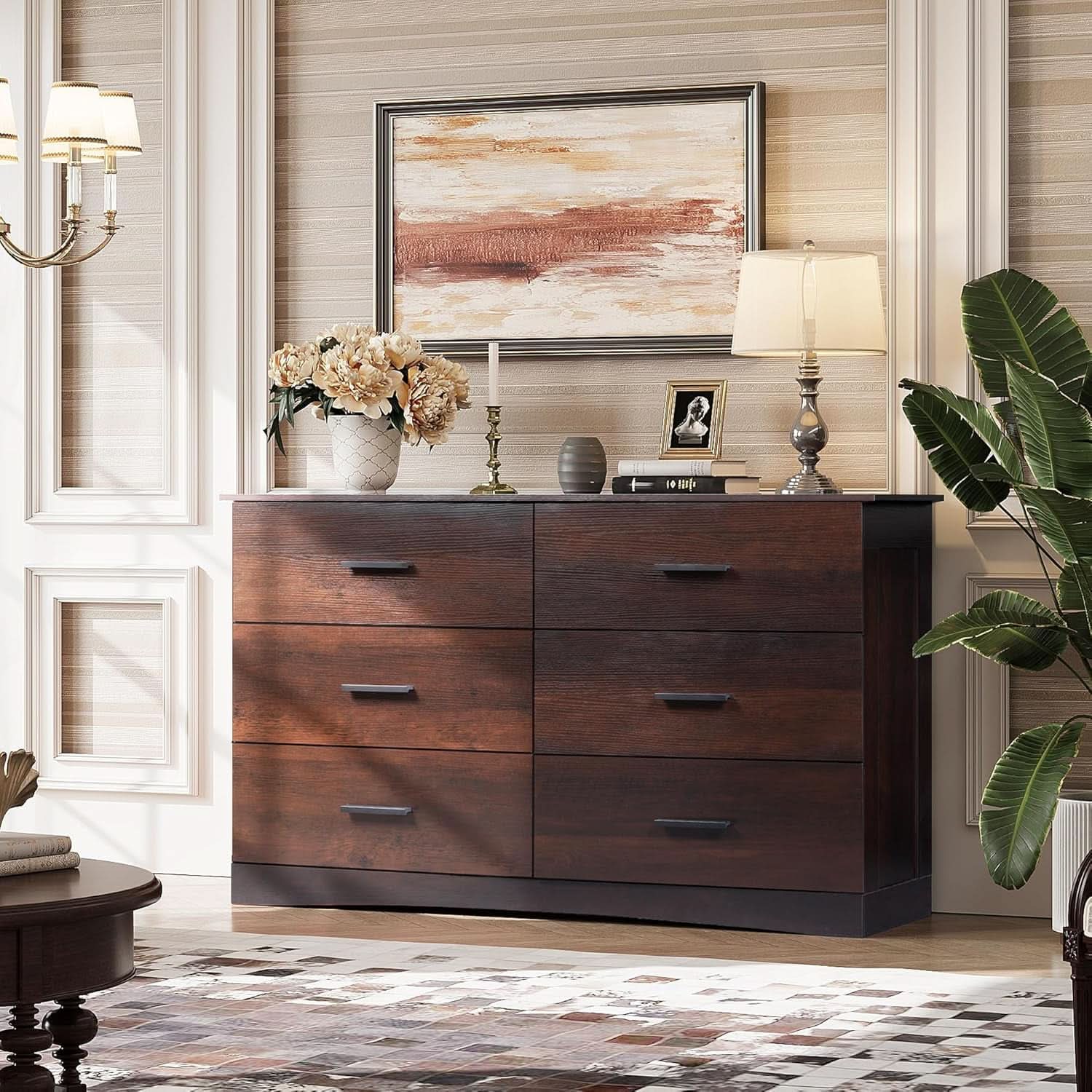 Wood Dresser For Bedroom, Brown 6-Drawer Chest Of Drawers