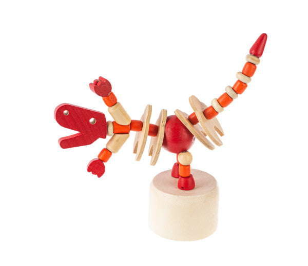 Wood Push Puppet Dinosaur - Red T-Rex