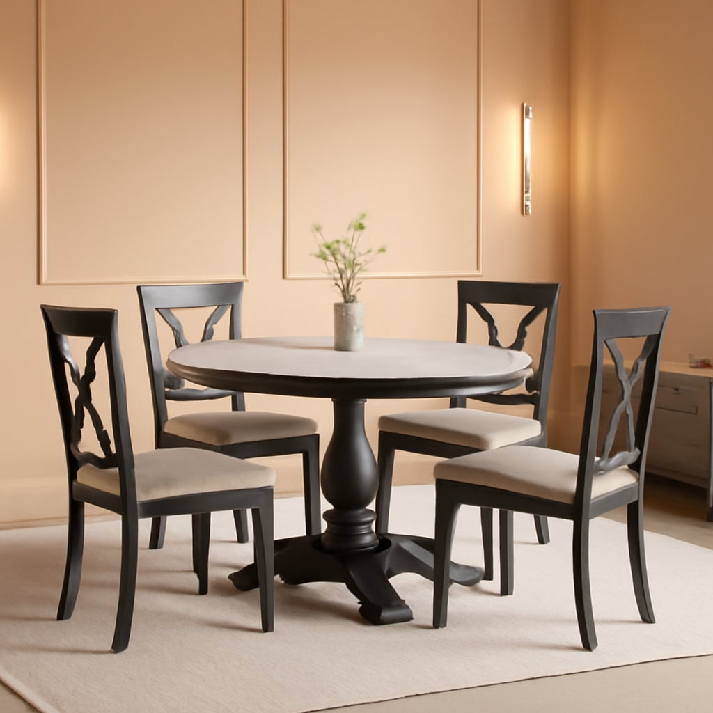 Wood Round Dining Table Set With Cushioned Chairs Pedestal