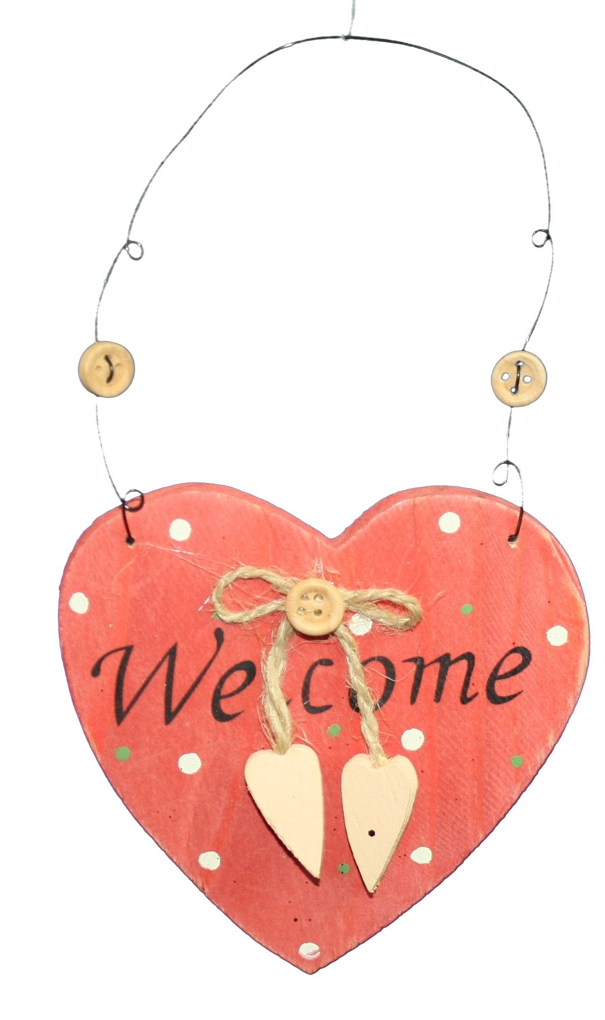 Wood Welcome Cone Heart Ornament - Red
