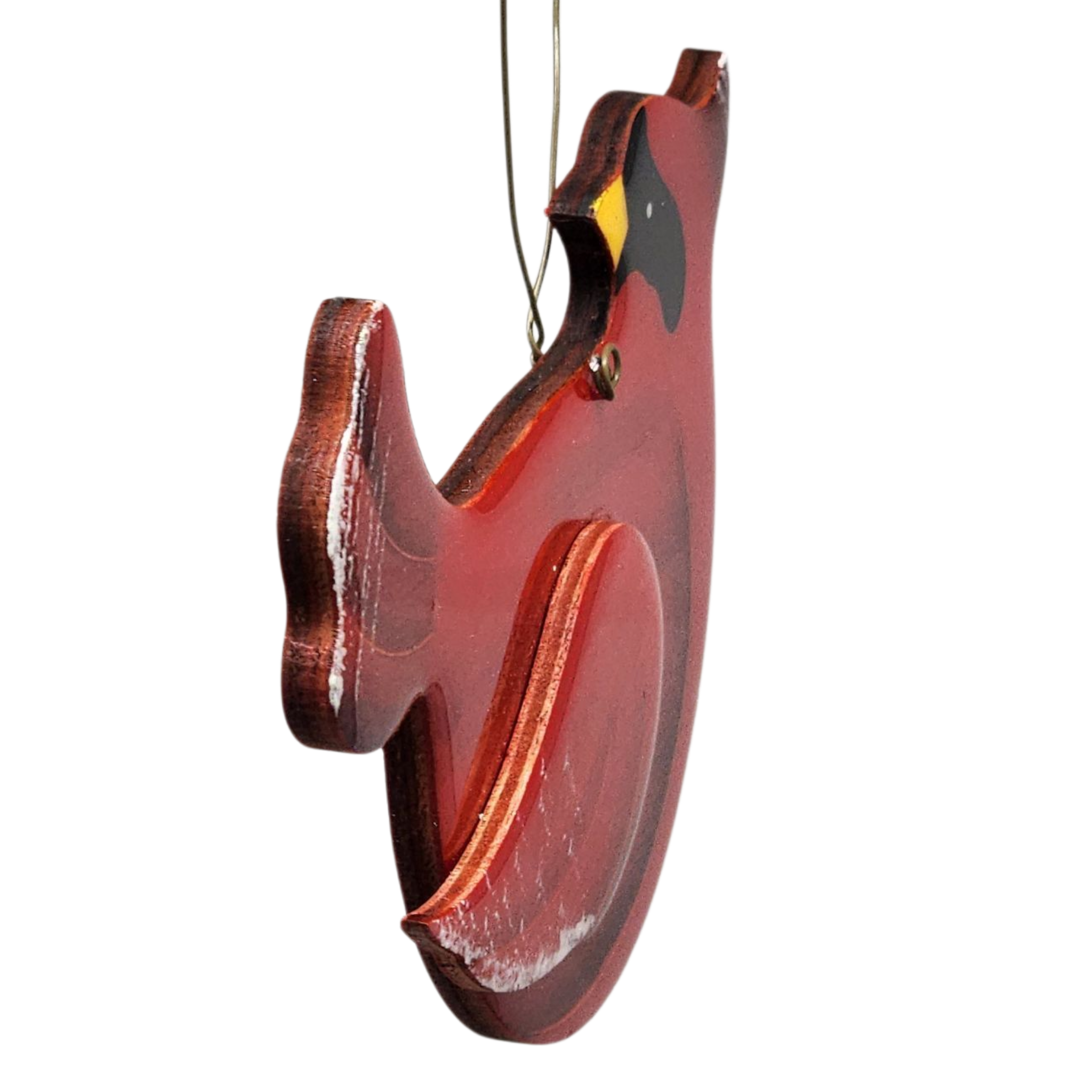Wooden Cardinal Ornament - In flight Looking Back Left