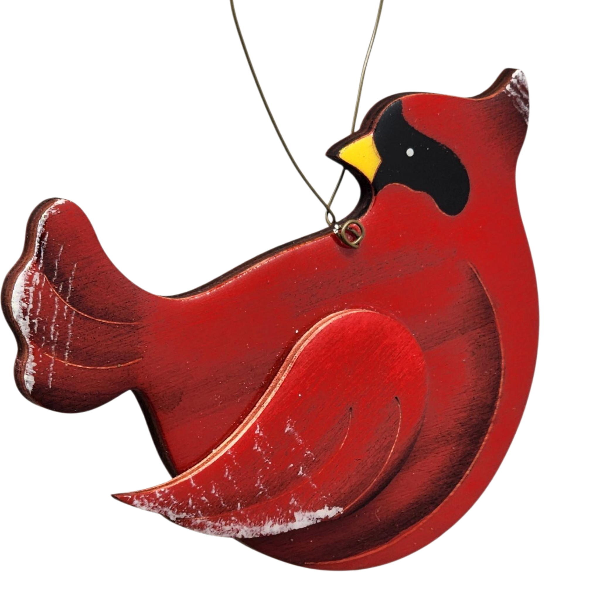 Wooden Cardinal Ornament - In flight Looking Back Left