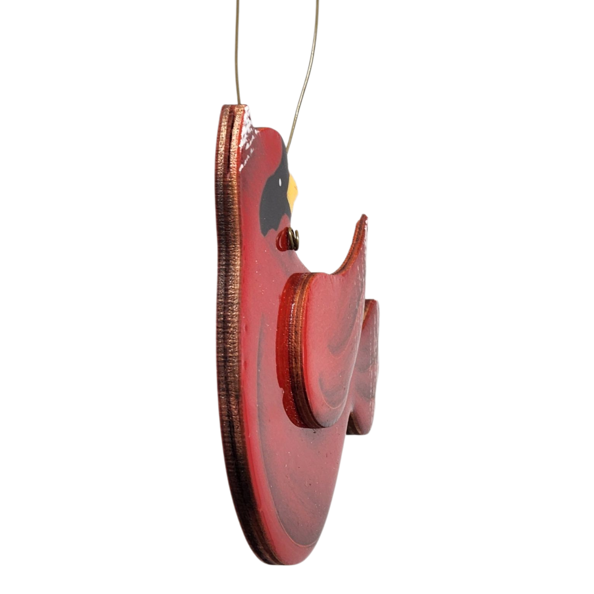 Wooden Cardinal Ornament - In flight Looking Back Right