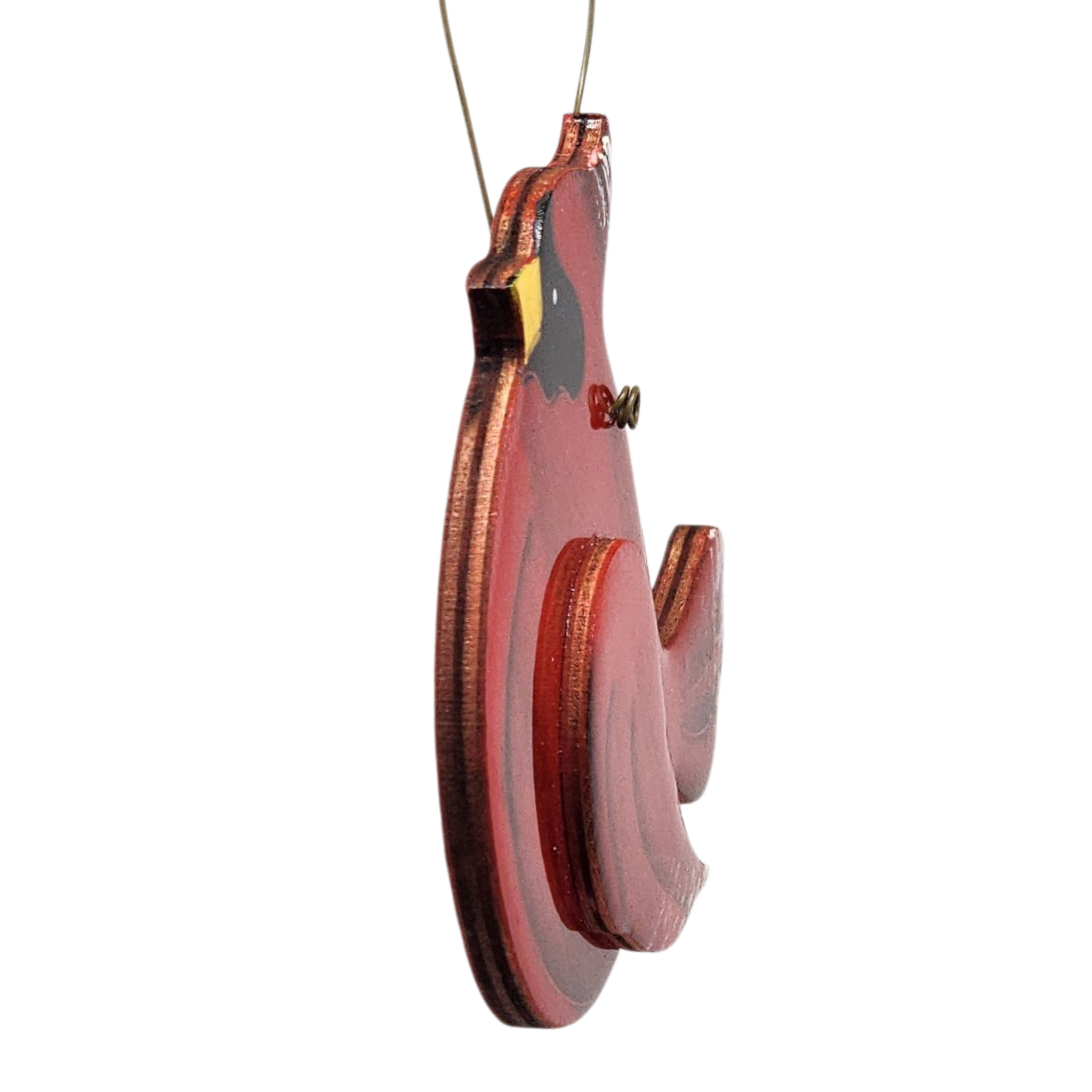 Wooden Cardinal Ornament - In flight facing Left