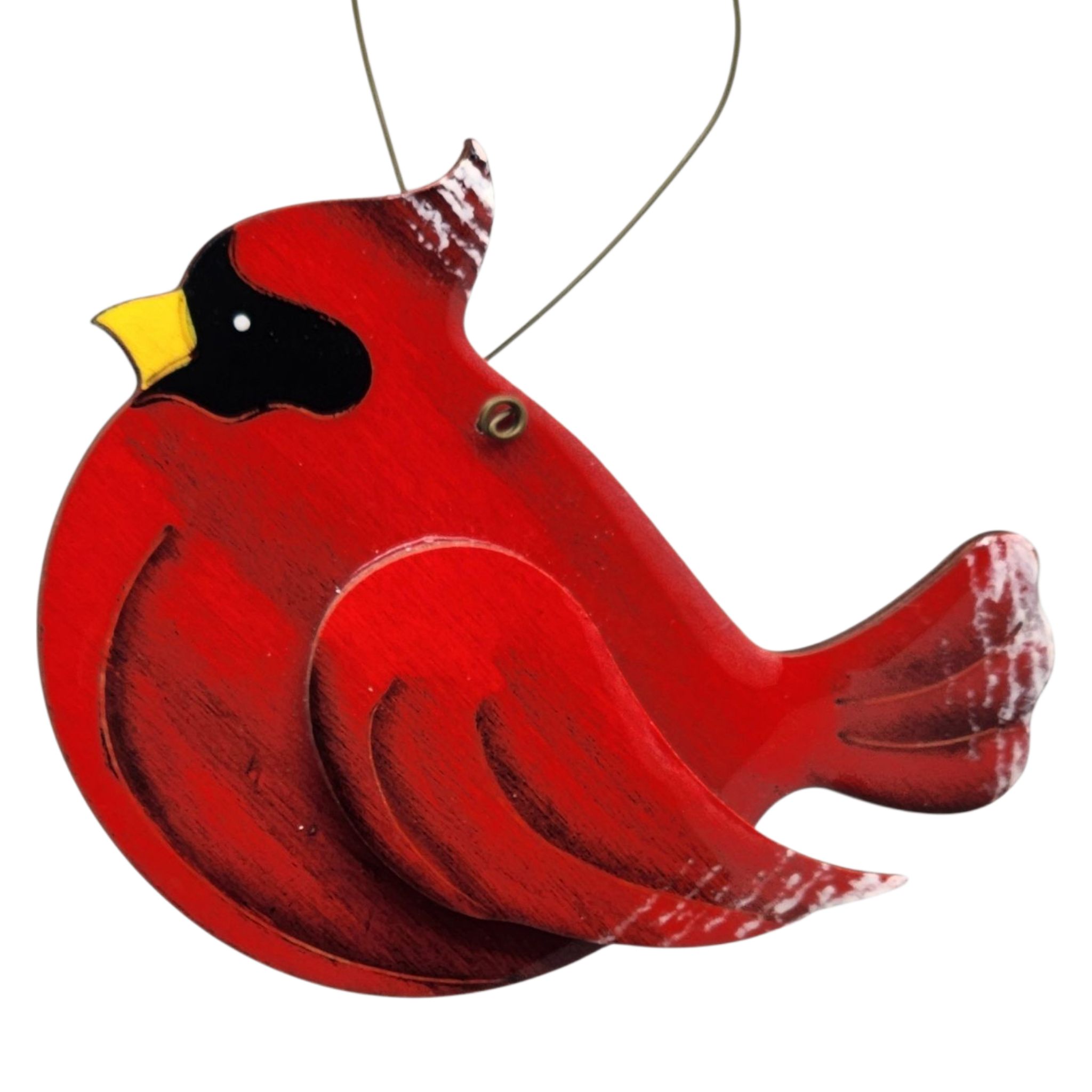 Wooden Cardinal Ornament - In flight facing Left