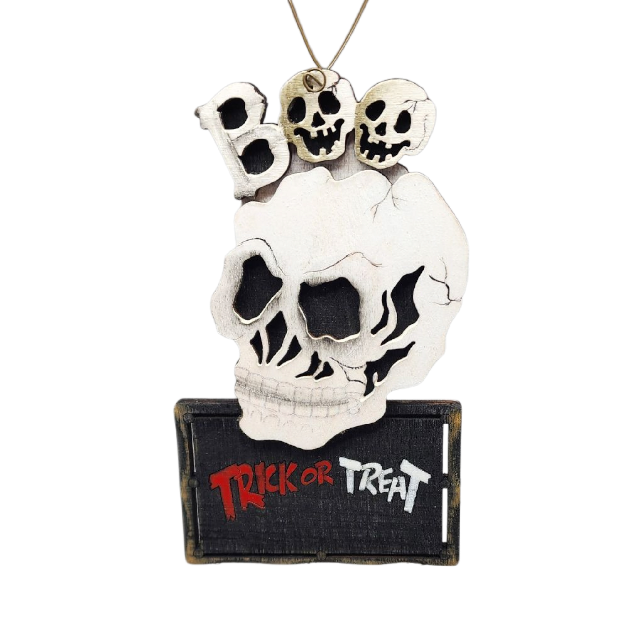 Wooden Halloween Ornament - Skull