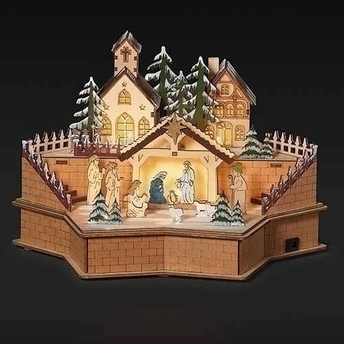 Wooden Nativity Scene with LED Lighting
