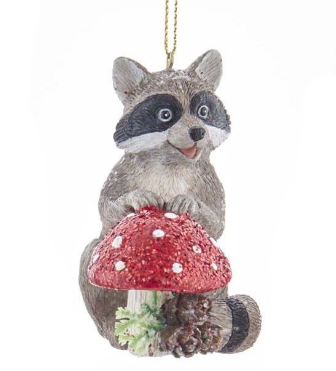 Woodland Animal with Mushrooms Ornament - Raccoon