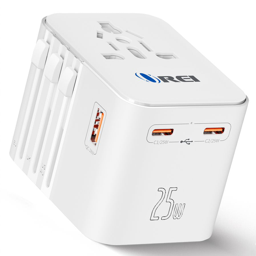 World Travel Adapter Plug International- All in One- 2 USB- Compact Design (M8_White)