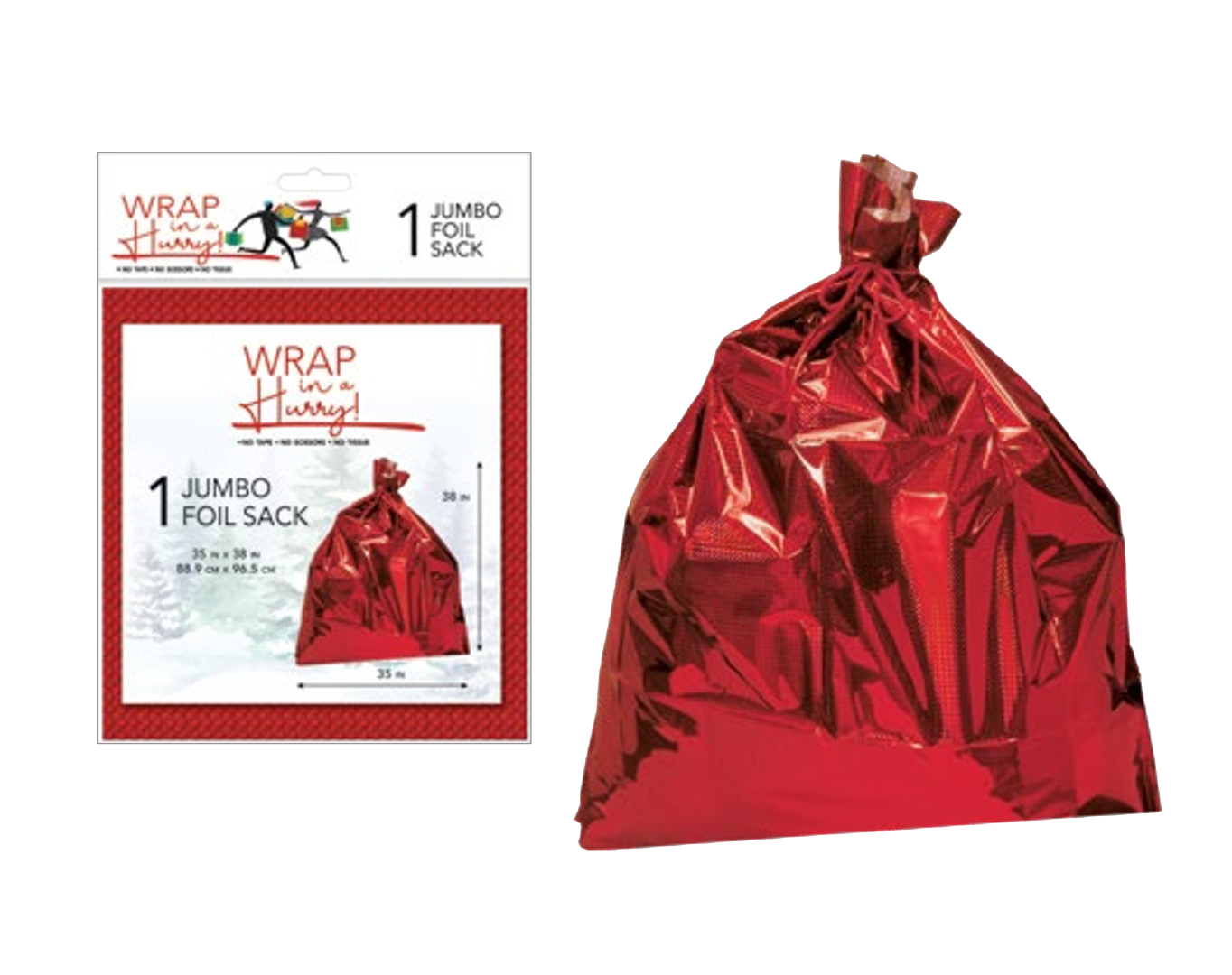 Wrap In A Hurry Jumbo Prismatic Foil Sack - Red