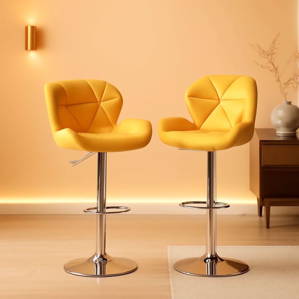Yellow Velvet Diamond Tufted Swivel Barstools Set Of 2