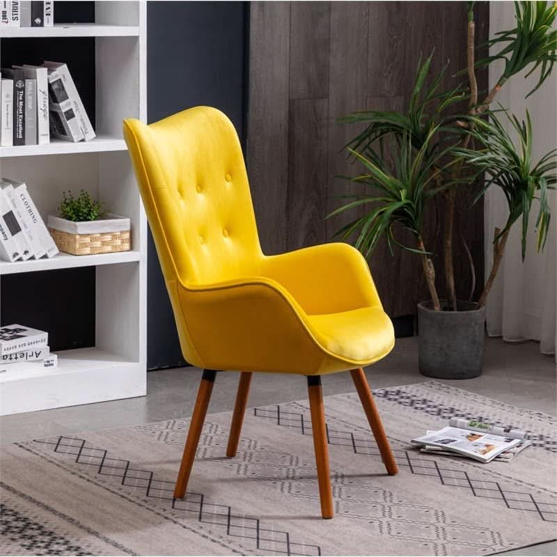 Yellow Velvet Tufted Accent Chair Compact Size Living Room