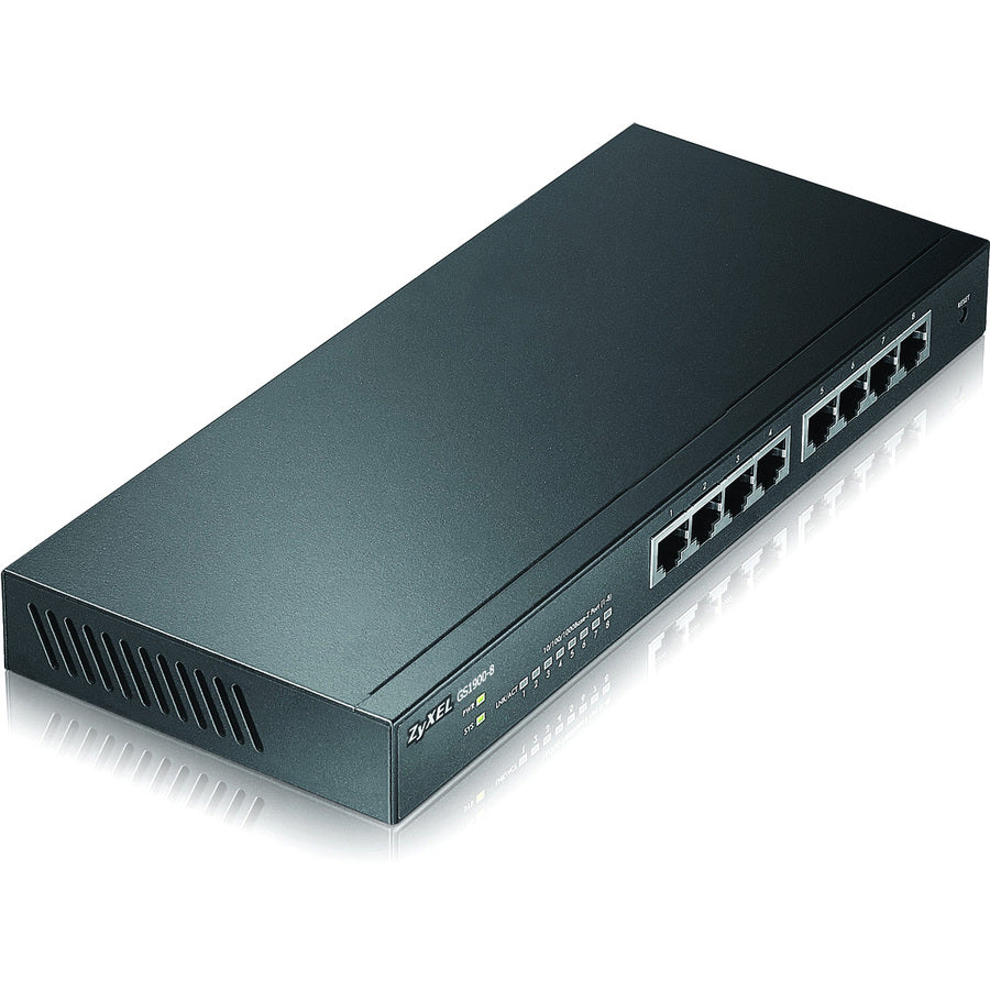 ZyXEL GS1900-8 Fanless 8 Port GbE L2 Web Managed Desktop Switch - 8 Ports - L2 Managed - 8