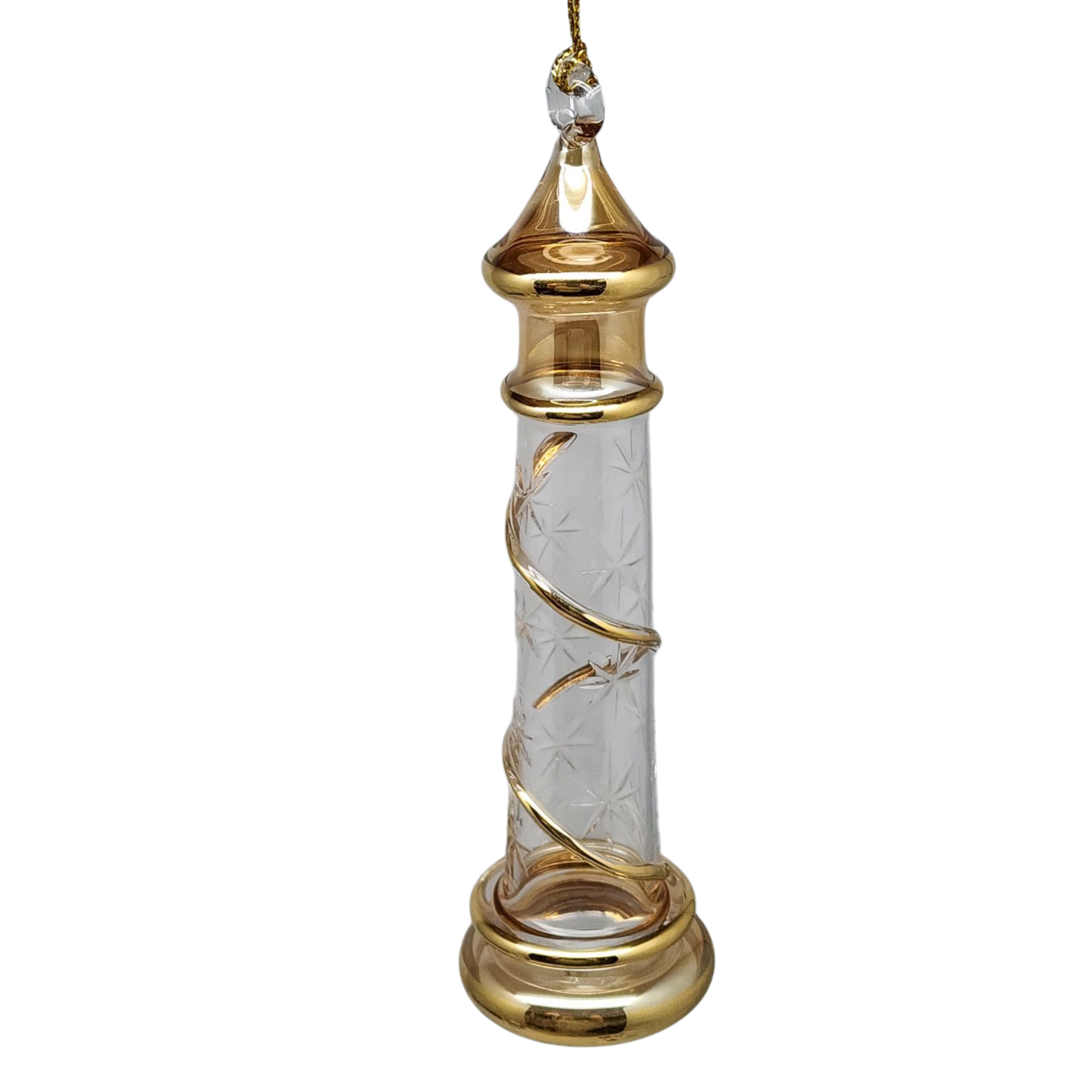 Glass Lighthouse Ornament With Gold Accent - Yellow