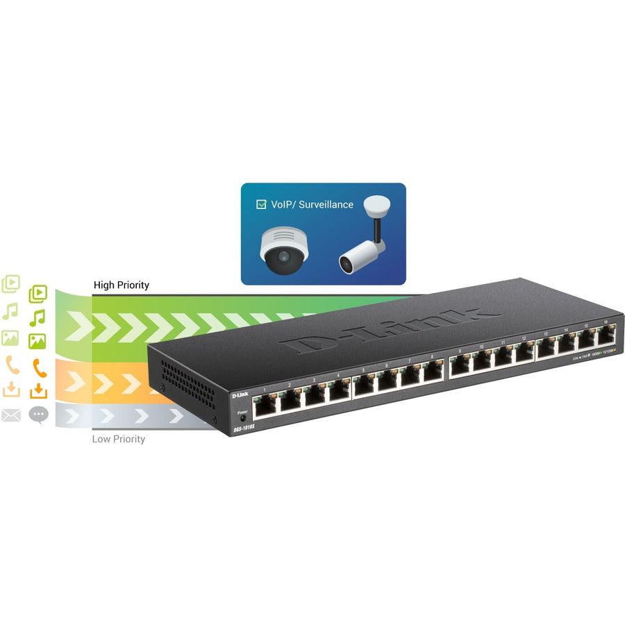 16 Port Gigabit Switch - Unmanaged Desktop Ethernet Hub | D-Link DGS-1016S