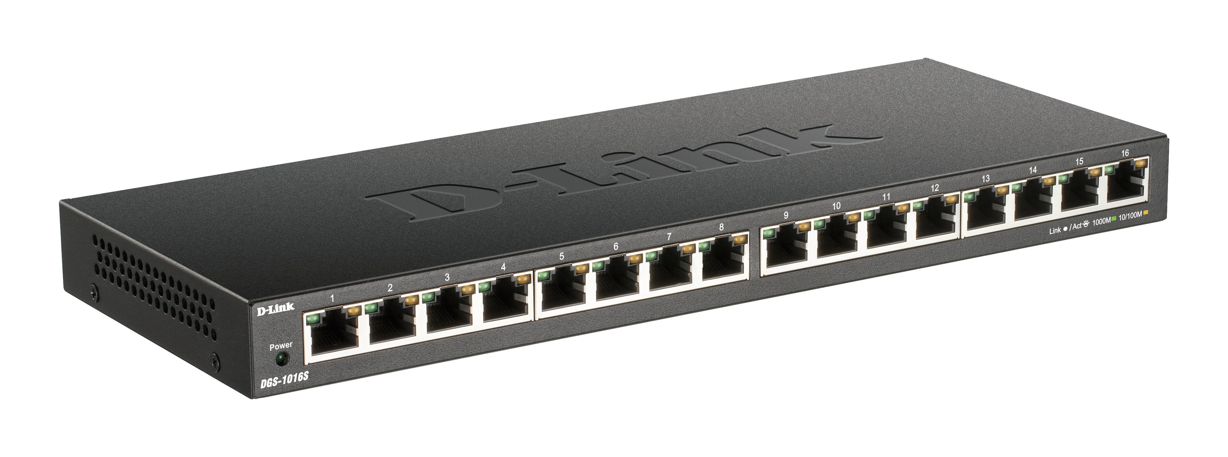 16 Port Gigabit Switch - Unmanaged Desktop Ethernet Hub | D-Link DGS-1016S