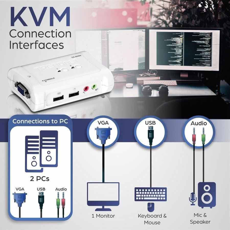2 Port USB KVM Switch Kit Audio VGA - Desktop Computer Control | TRENDnet TK-209K