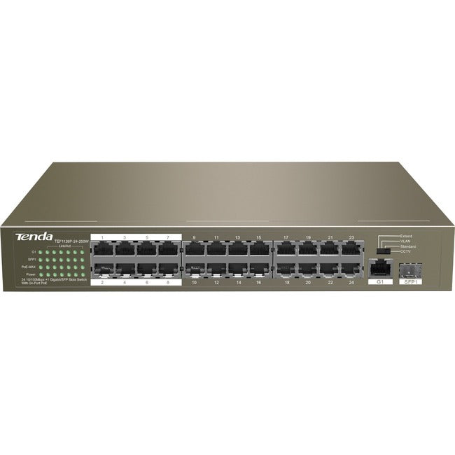 24 Port PoE Switch - Tenda TEF1126P-24-250W Rackmount Switch | TecISoft