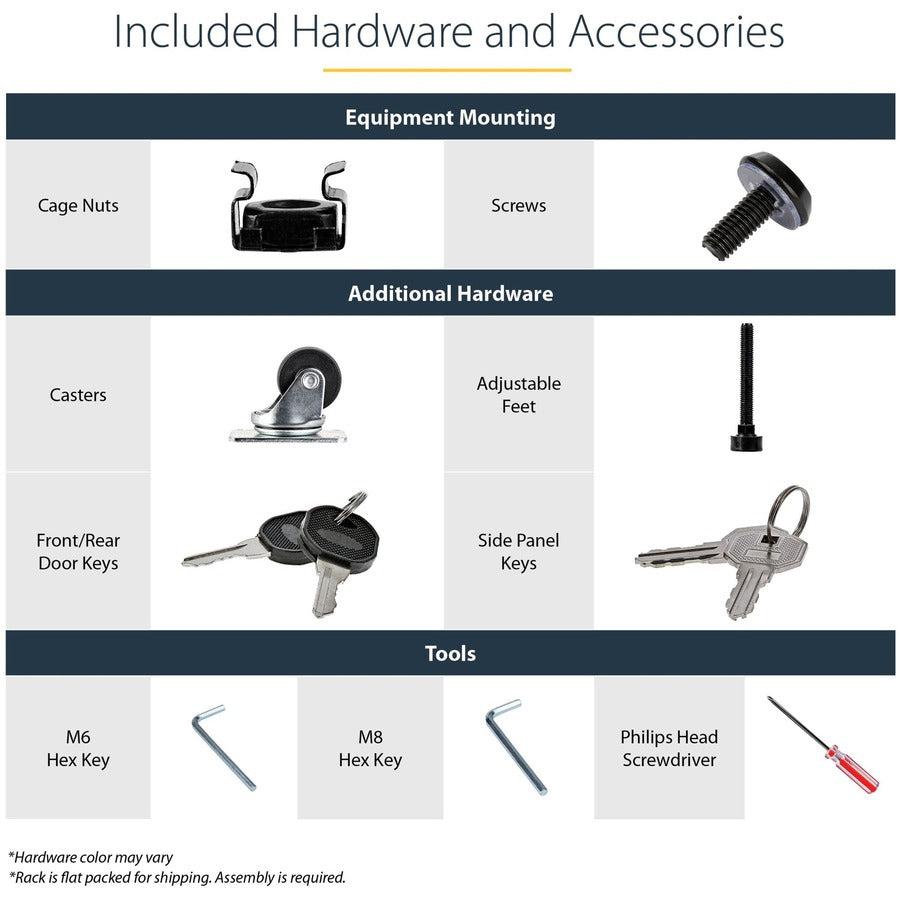 25U Server Rack Cabinet - StarTech 4-Post Lockable 19" Data Center Enclosure | TechSoft RK2536BKF