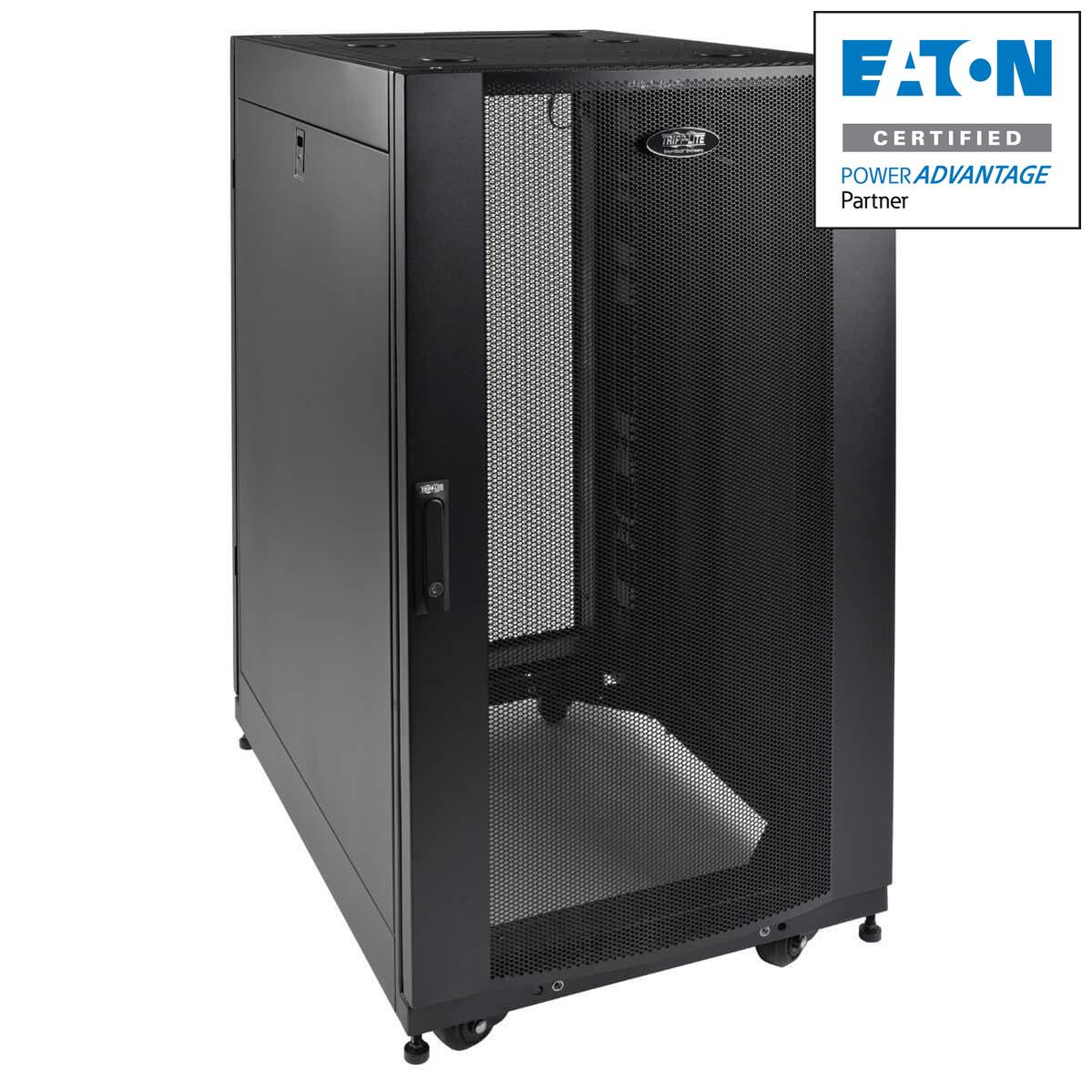 25U Server Rack Enclosure - Shallow Depth Cabinet with Doors | Tripp Lite SR25UBSD3