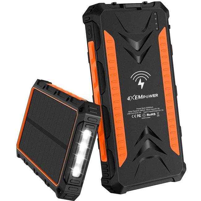 4XEM 20,000 maH Mobile Solar Power Bank and Charger (Orange) 4XSOLARPWROR