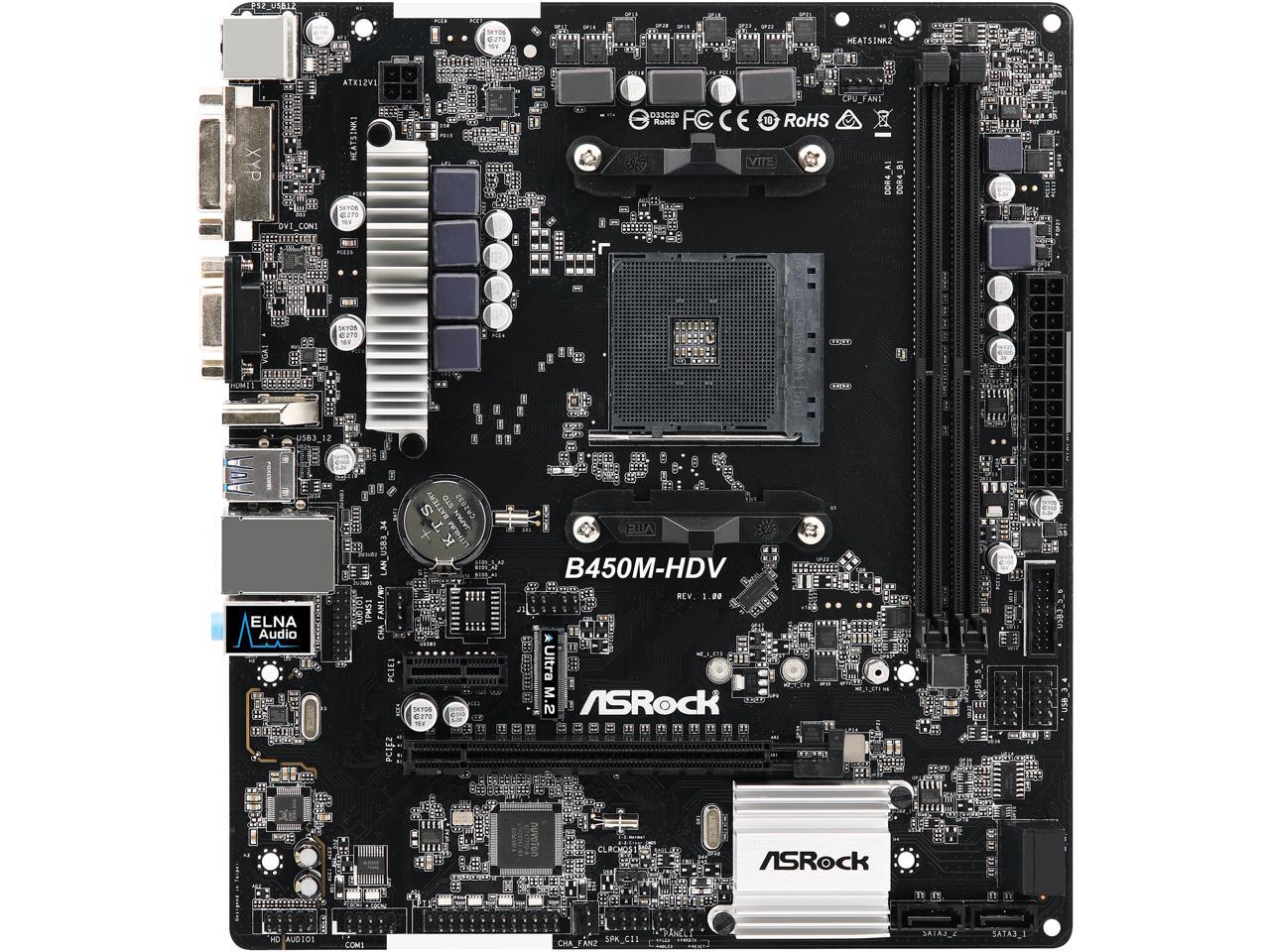Asrock B450M-Hdv Am4 Amd Promontory B450 Sata 6Gb/S Usb 3.1 Hdmi Micro Atx Amd Motherboard