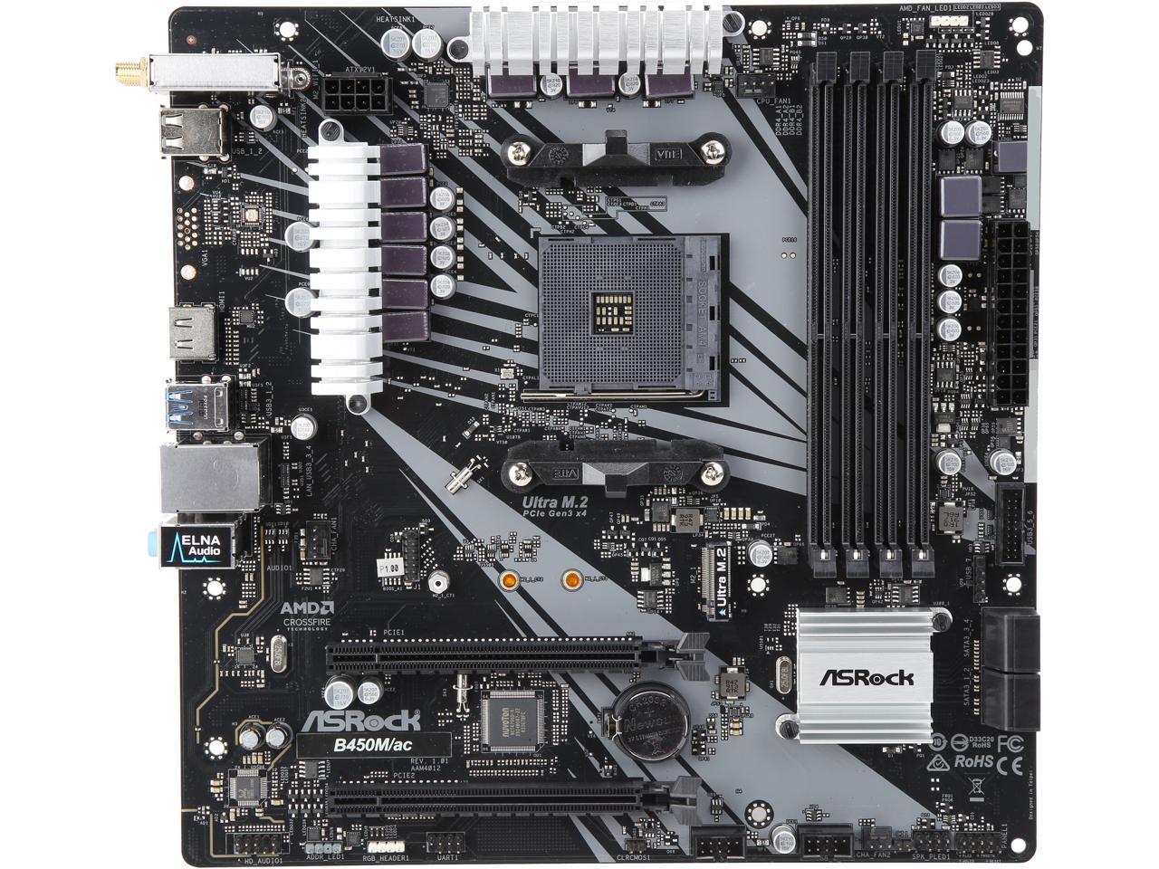 Asrock B450M/Ac Am4 Amd Promontory B450 Sata 6Gb/S Micro Atx Amd Motherboard