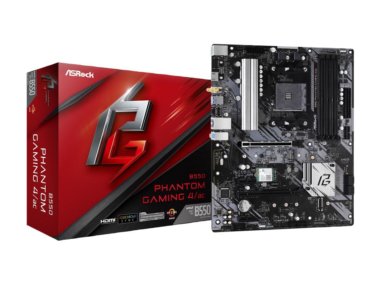 Asrock B550 Phantom Gaming 4/Ac Am4 Amd B550 Sata 6Gb/S Atx Amd Motherboard