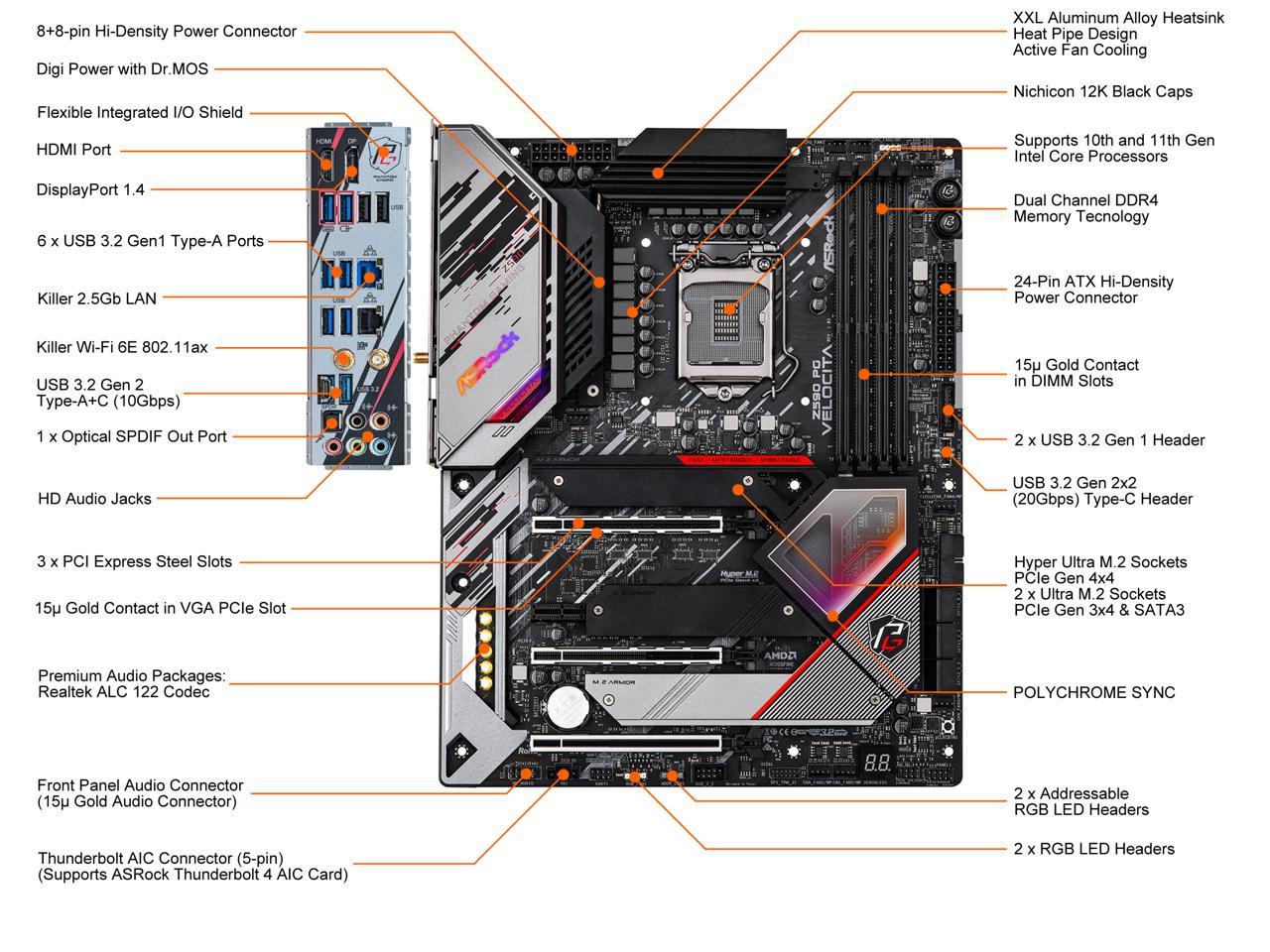 Asrock Z590 Pg Velocita Lga 1200 Intel Z590 Sata 6Gb/S Atx Intel Motherboard