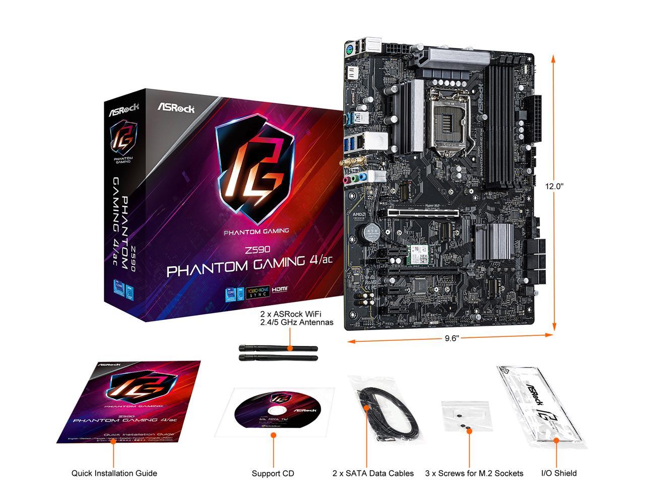 Asrock Z590 Phantom Gaming 4/Ac Lga 1200 Intel Z590 Sata 6Gb/S Atx Intel Motherboard