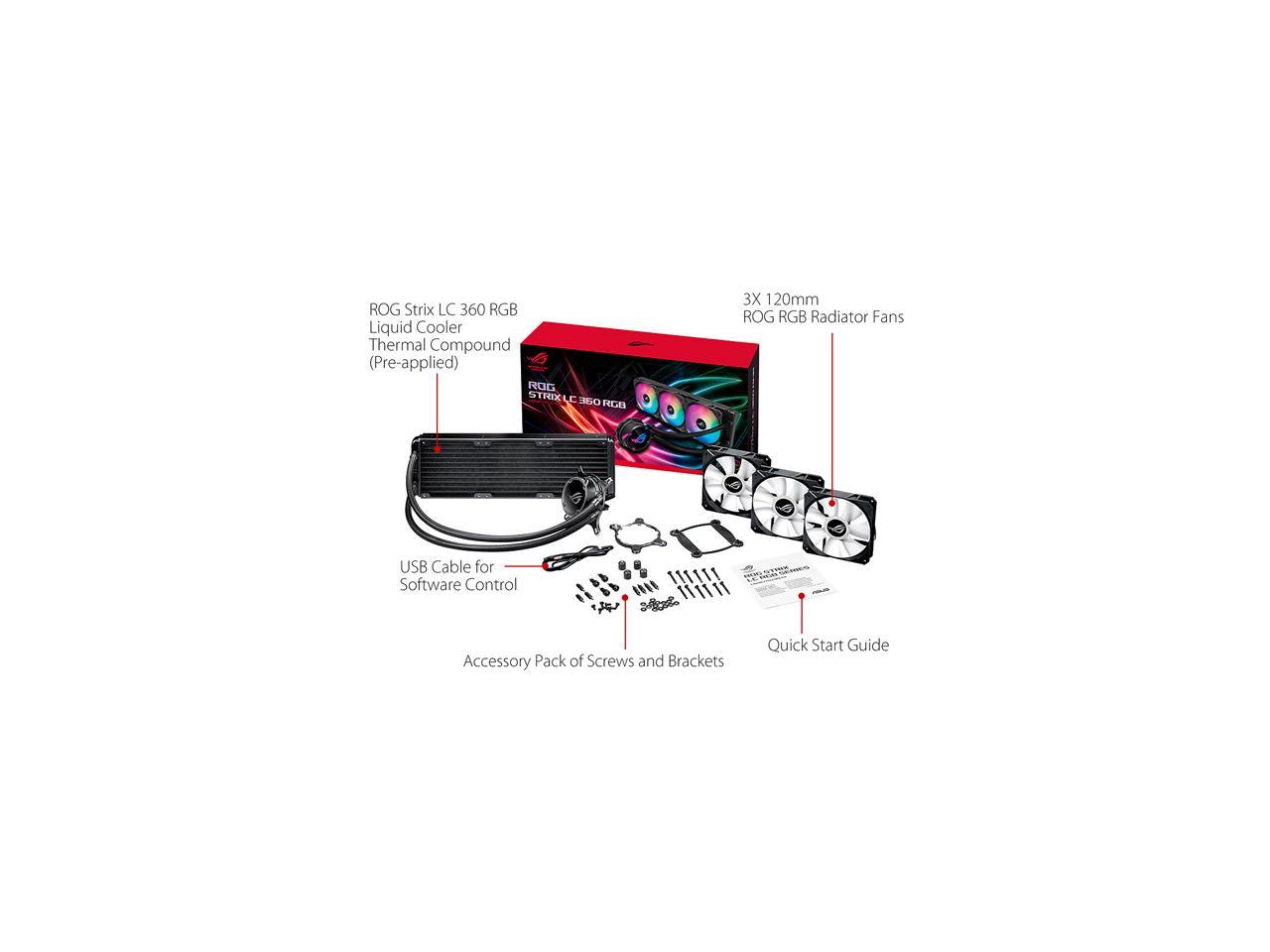 Asus Rog Strix Lc 360 Rgb All-In-One Liquid Cpu Cooler 360Mm Radiator, Intel 115X/2066 And Amd