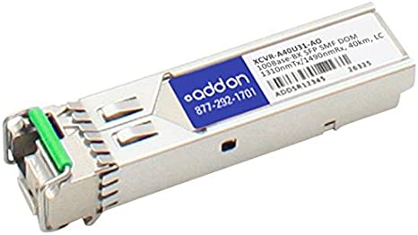AddOn Ciena XCVR-A40U31 Compatible TAA Compliant 1000Base-BX SFP Transceiver (SMF, 1310nmTx/1490nmRx, 40km, LC, DOM) XCVR-A40U31-AO
