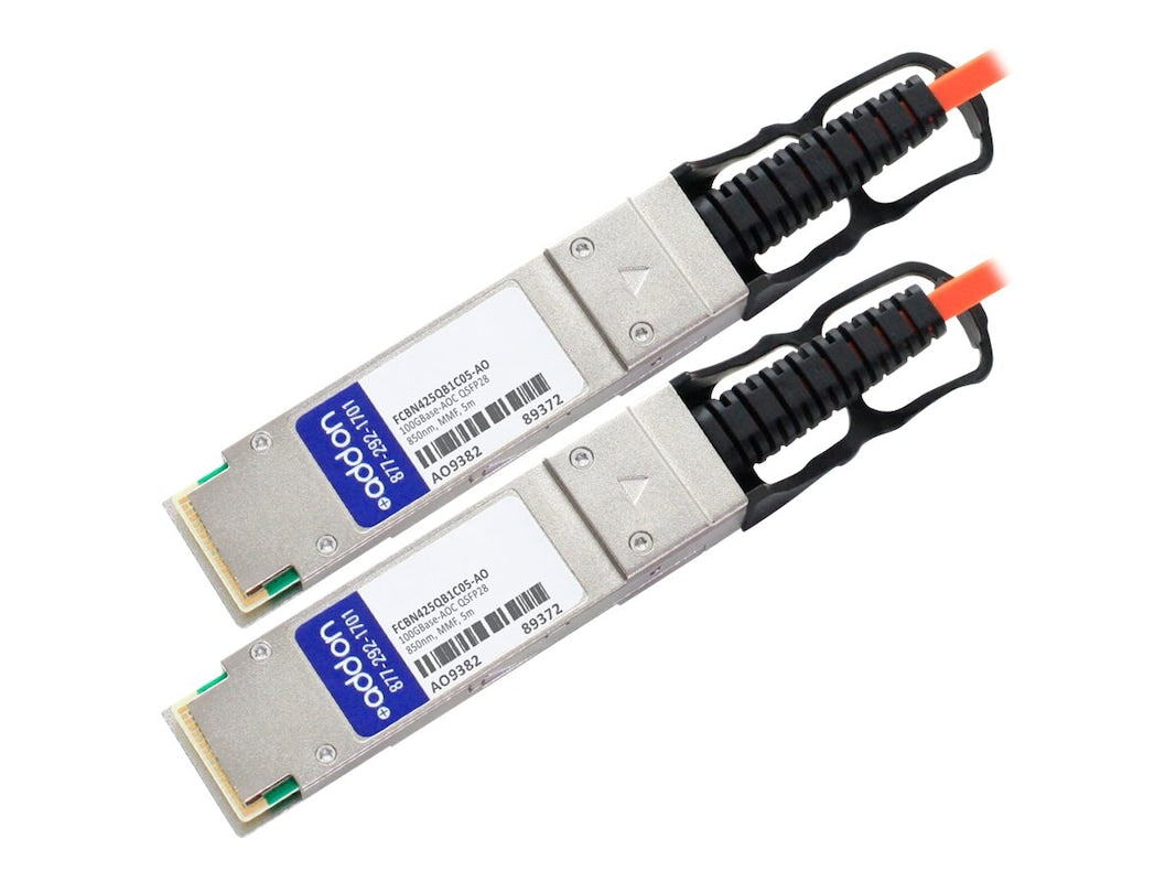 AddOn Finisar FCBN425QB1C05 Compatible TAA Compliant 100GBase-AOC QSFP28 to QSFP28 Direct Attach Cable (850nm, MMF, 5m) FCBN425QB1C05-AO